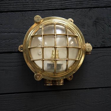Modern Victorian Style Old Brass Turtle Shape Bulkhead Mount Ship Deck Light