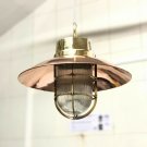 Salvaged Old Nautical Ship Long Golden Hanging Cargo Light with Shade