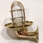 NAUTICAL ANTIQUE BRASS BULKHEAD WALL MOUNT LIGHT FIXTURE WITH SMALL SHADE