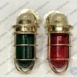 Nautical Retro Style Brass Swan Outdoor Wall Light Fixture - Red/Green Set of 2