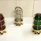 ANTIQUE BRASS NAUTICAL MOUNT BULKHEAD LIGHT RED/GREEN/WHITE GLASS SET OF 3