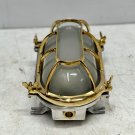 New Oval Bulkhead Ceiling Light with Brass Cage & White Glass Lot of 2