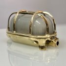 BULKHEAD CAGE SOLID BRASS NAUTICAL ANTIQUE OVAL WALL LIGHT FIXTURE WHITE GLASS