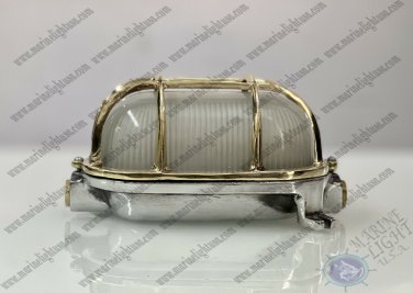 Retro Ceiling Aluminum Bulkhead Wall Lamp with Brass Cage White Glass Lot of 10