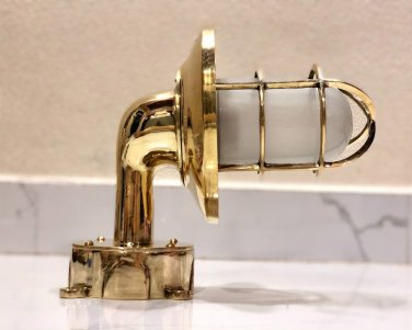 HOME DECOR WALL SCONCE BRASS BULKHEAD LIGHT FIXTURE WITH SHADE & WHITE GLASS