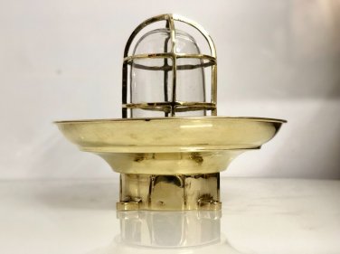 ANTIQUE SOLID BRASS METAL BULKHEAD CEILING LIGHT WITH BIG SHADE & JUNCTION BOX