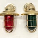 New Antique Marine Brass Wall Sconce Light Fixture - Red & Green Glass Lot of 2