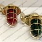 New Antique Marine Brass Wall Sconce Light Fixture - Red & Green Glass Lot of 2
