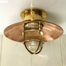 AUTHENTIC OLD NAUTICAL BRASS BULKHEAD CEILING LIGHT WITH COPPER SHADE LOT OF 5