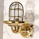 ANTIQUE MARITIME BRASS WALL SCONCE LIGHT FIXTURE WITH SMALL SHADE & JUNCTION BOX