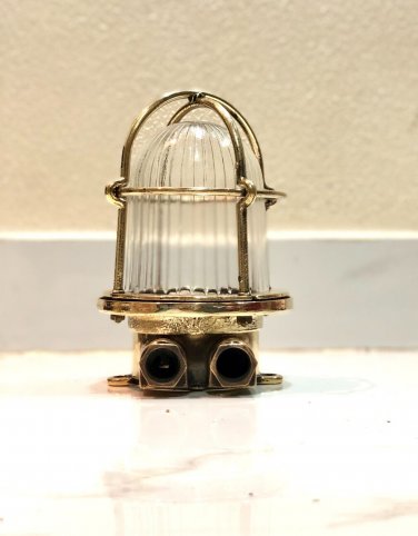 MID CENTURY OLD ANTIQUE BRASS NAUTICAL STYLE BULKHEAD WALL ART DECOR LIGHT