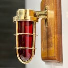 Maritime Theme Nautical Antique Brass Wall Sconce Swan Light Fixture - Red Glass