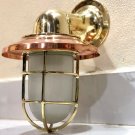 NAUTICAL ANTIQUE BULKHEAD NEW BRASS WALL SHIP LIGHT WITH SHADE & WHITE GLASS
