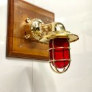 New Vintage Style Antique Brass Wall Light with Junction Box Red Glass Lot of 5