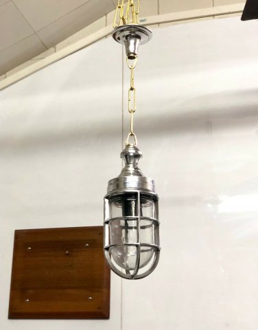 NAUTICAL MARINE ALUMINUM PENDANT/CEILING LIGHT WITH BRASS CHAIN LOT OF 5