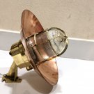 Industrial Reclaimed Old Brass Nautical Passageway Sconce Light with Copper Deflector Cover