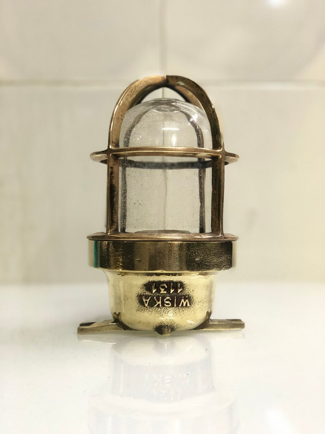 Original Reclaimed Marine Old Ship Brass Wiska Wall Mount Marine Light
