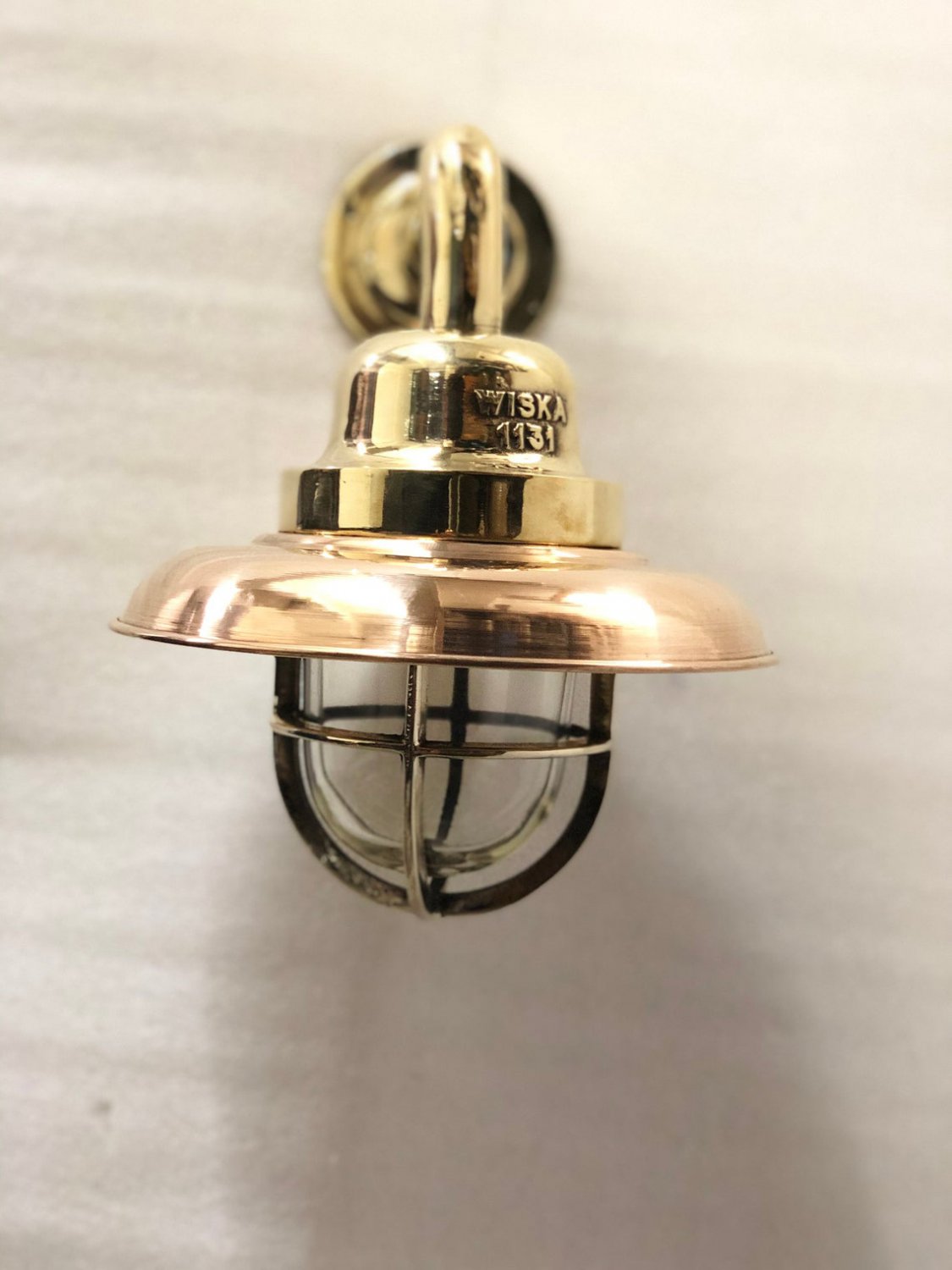 Original Antique Brass Swan Ship Wiska Wall Sconce Light With Shade Cap