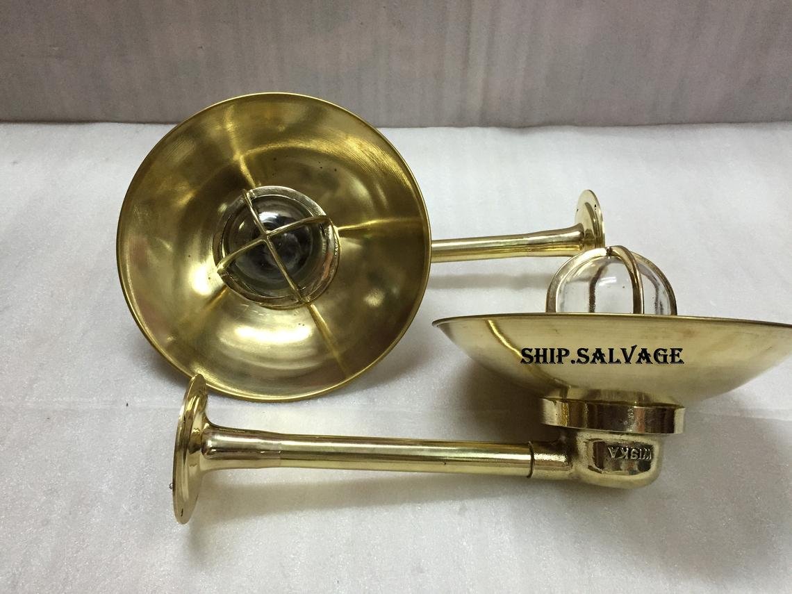 Old Nautical Passageway Swan Wiska Ship Wall Light with Deflector Cover 2 Pieces