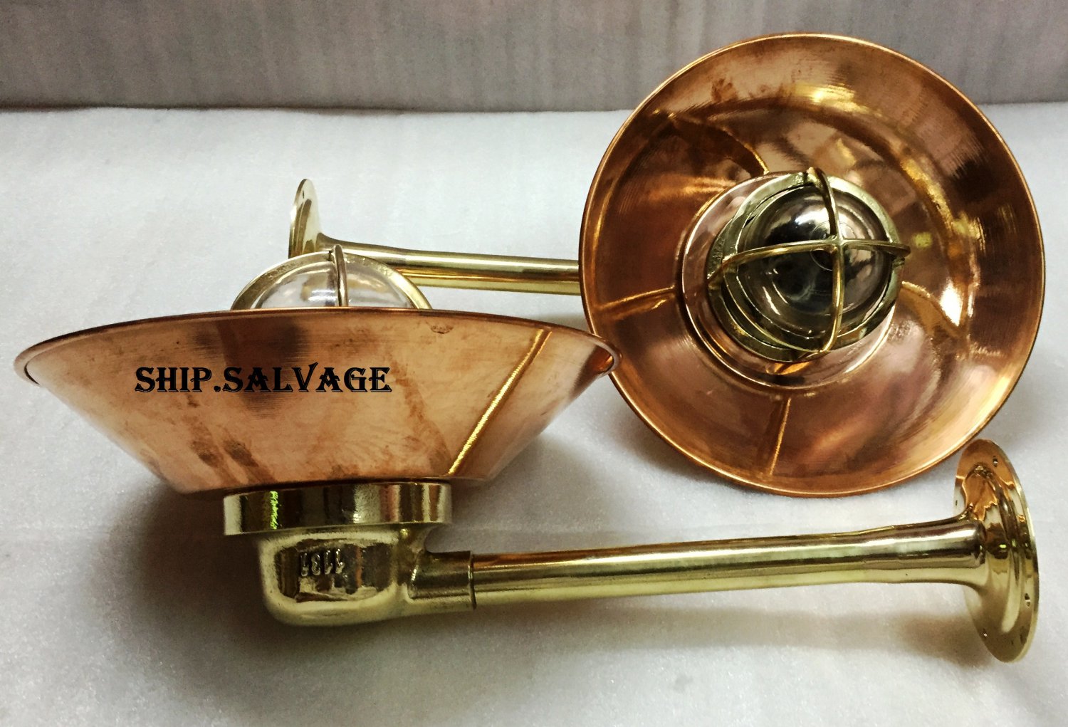 Old Nautical Antique Brass Passageway Ship Wiska Wall Light With Copper Cover 2 Pieces