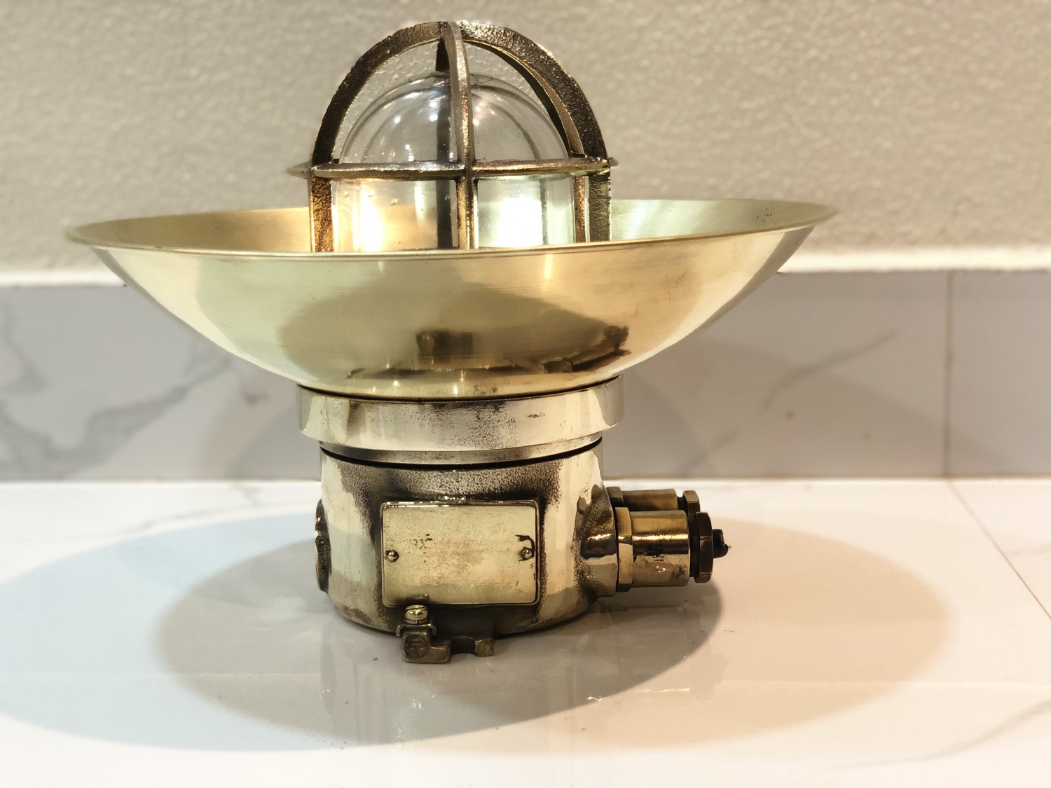 Kid Kapichi offer Original Nautical Antique Ceiling Mounted Bulkhead Light With Deflector Cover