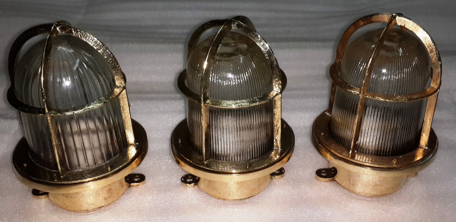 Nautical Antique Old Ship Brass Original Wall Mount Bulkhead Light 3 Pieces