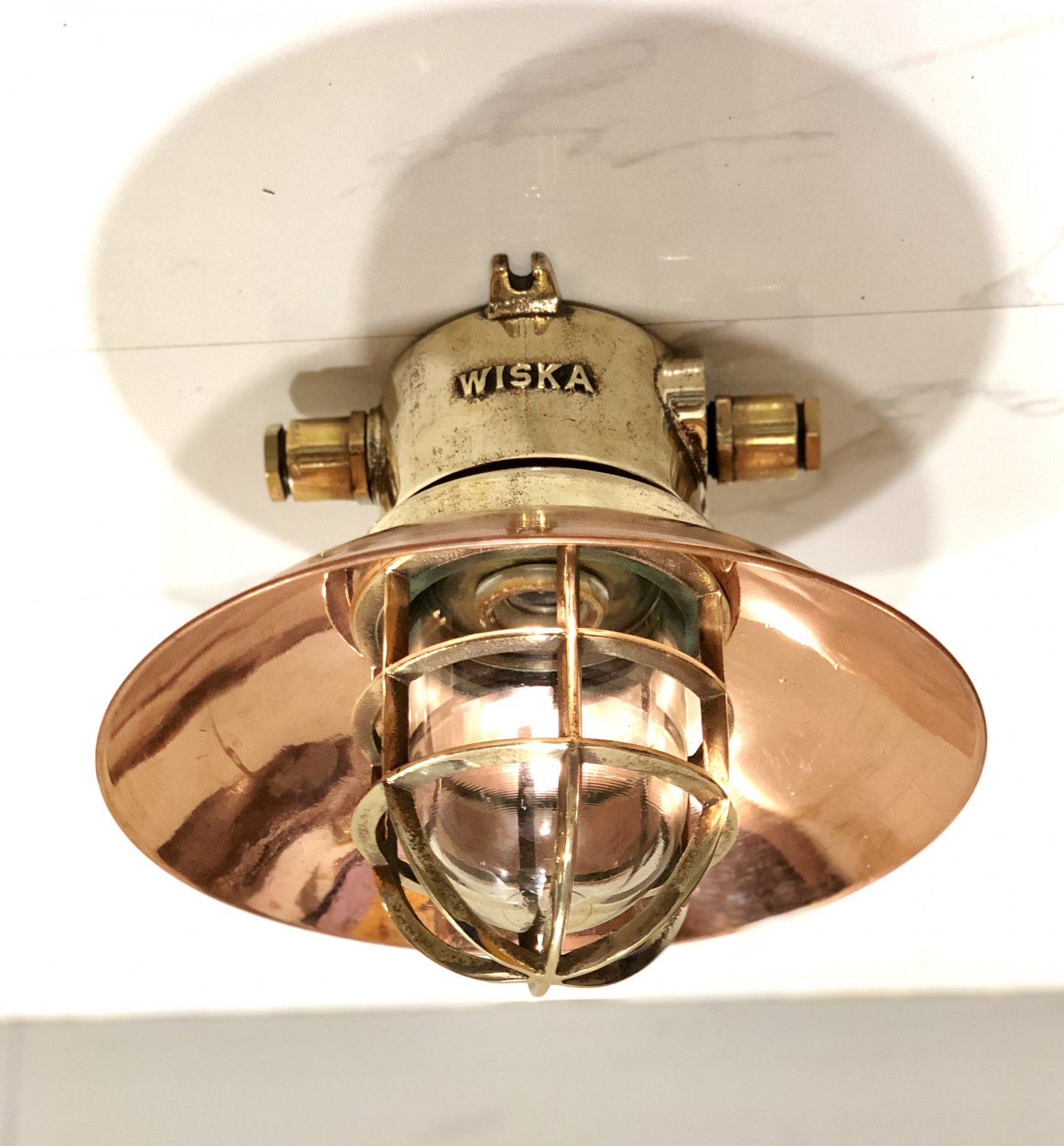 Nautical Antique Old Ship Original Mount Bulkhead Light with Shade Cap