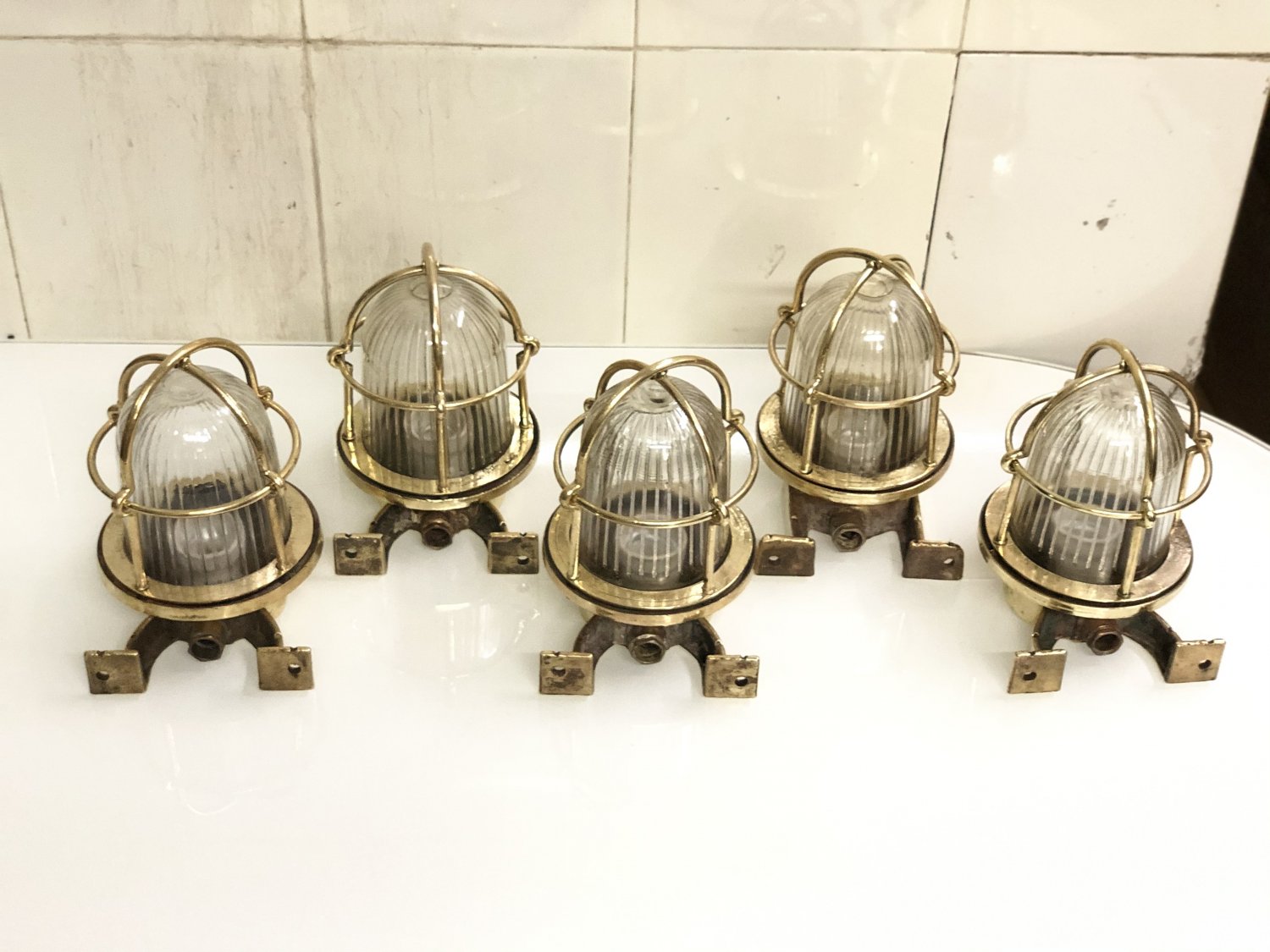 Old Antique Brass Nautical Passageway Ship Wall Decoration Light 4 Pieces