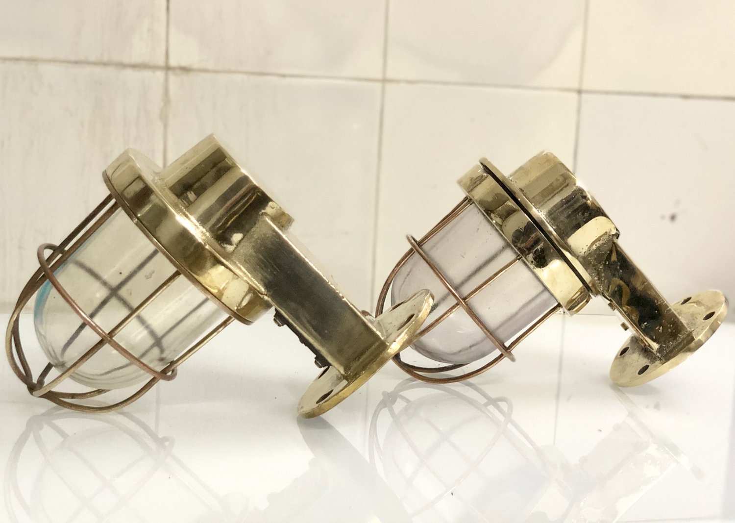 Original nautical Ship Marine Brass Swan Passageway Wall Light 2 Pieces
