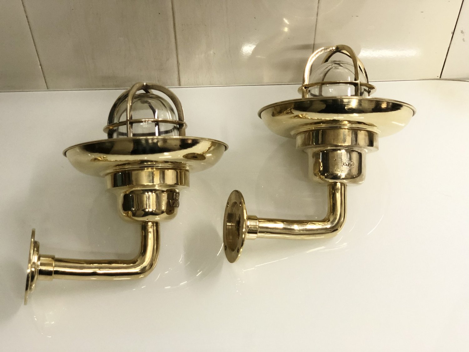 Antique Old Brass Original Swan Ship Passageway Wall Wiska Light With Shade Cap 2 Pieces