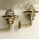 Antique Old Brass Original Swan Ship Passageway Wall Wiska Light With Shade Cap 2 Pieces