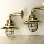 Antique Old Brass Original Swan Ship Passageway Wall Wiska Light With Shade Cap 2 Pieces