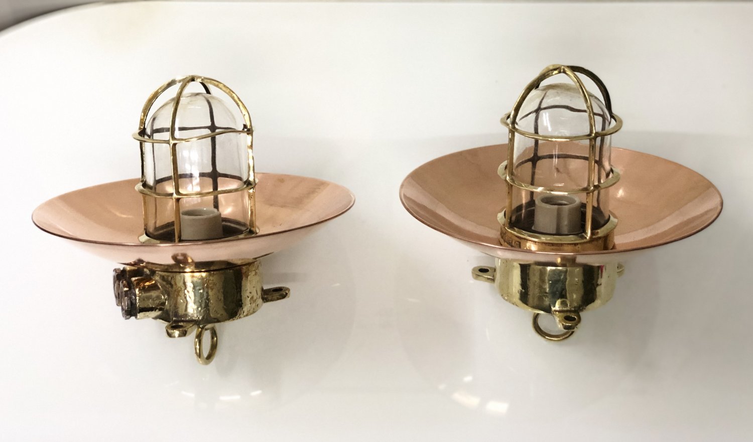 Antique Nautical Ship Brass Long Vintage Pendant Light with Shade & Hook 2 Pieces