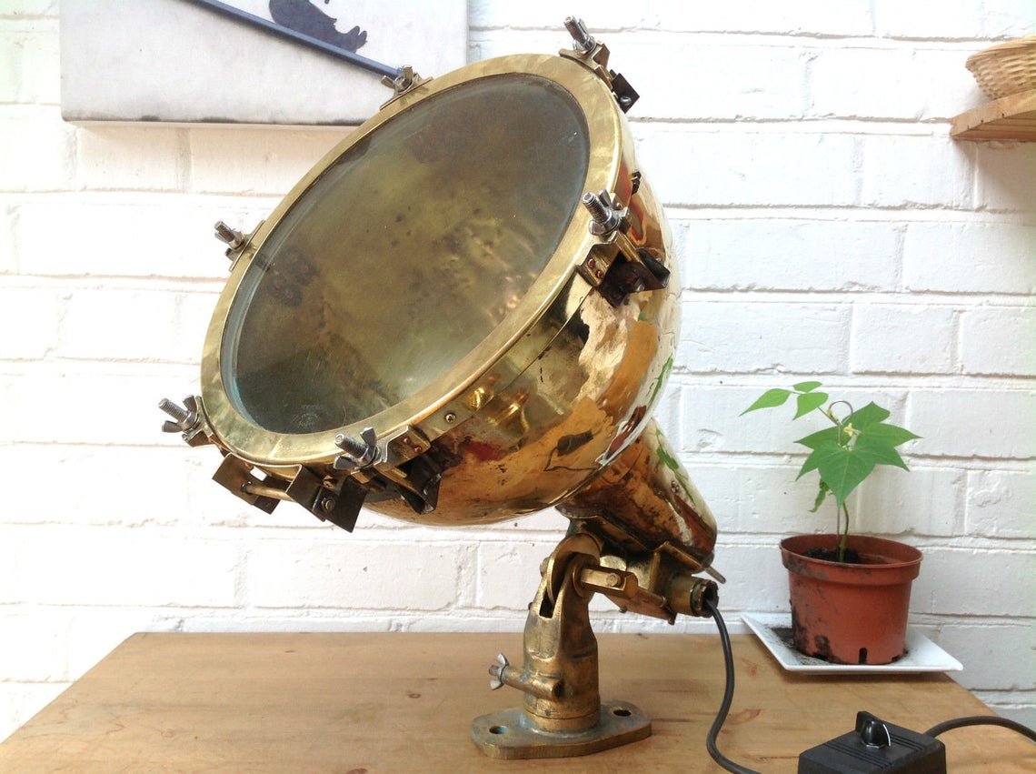 Antique Old Salvage Nautical Ship Brass Pendant/Mount Cargo Spot Light Japan