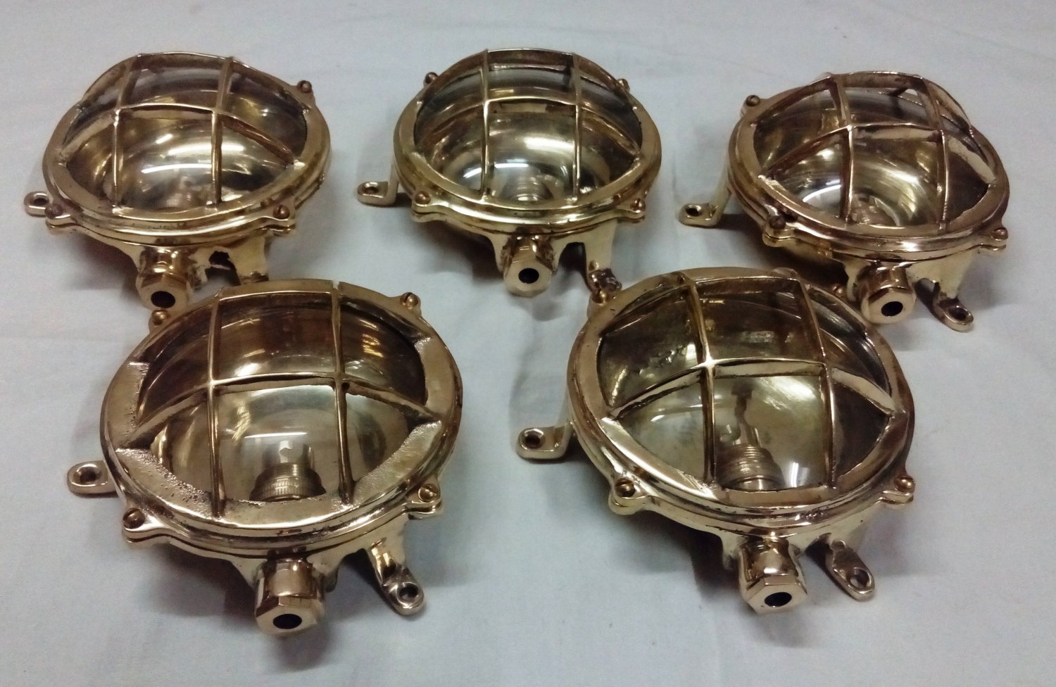 New Nautical Marine Small Round Cast Brass Ceiling light Antique Polish 5 Pieces