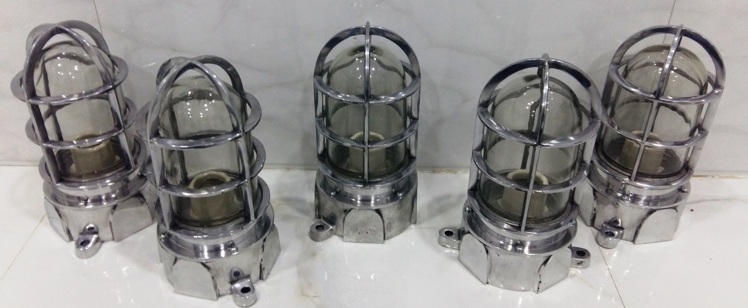 Vintage Style New Solid Cast Aluminum Passageway Bulkhead Ship Mount Blast Proof Light 5 Pieces