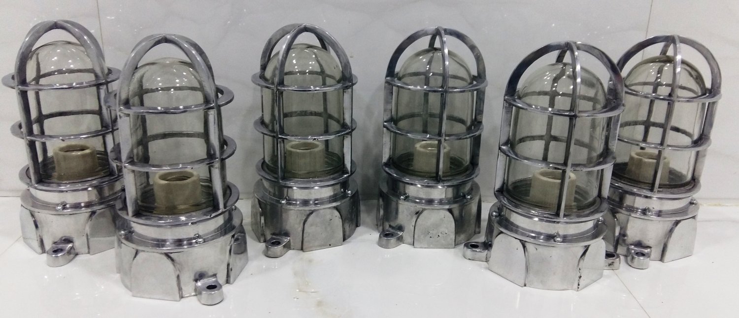 Vintage Style New Solid Cast Aluminum Passageway Bulkhead Ship Mount Blast Proof Light 6 Pieces