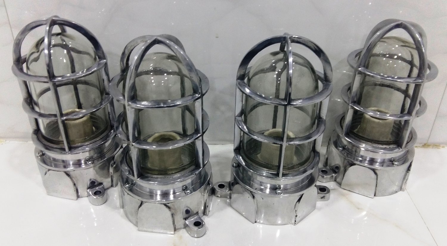 Vintage Style New Solid Cast Aluminum Passageway Bulkhead Ship Mount Blast Proof Light 4 Pieces