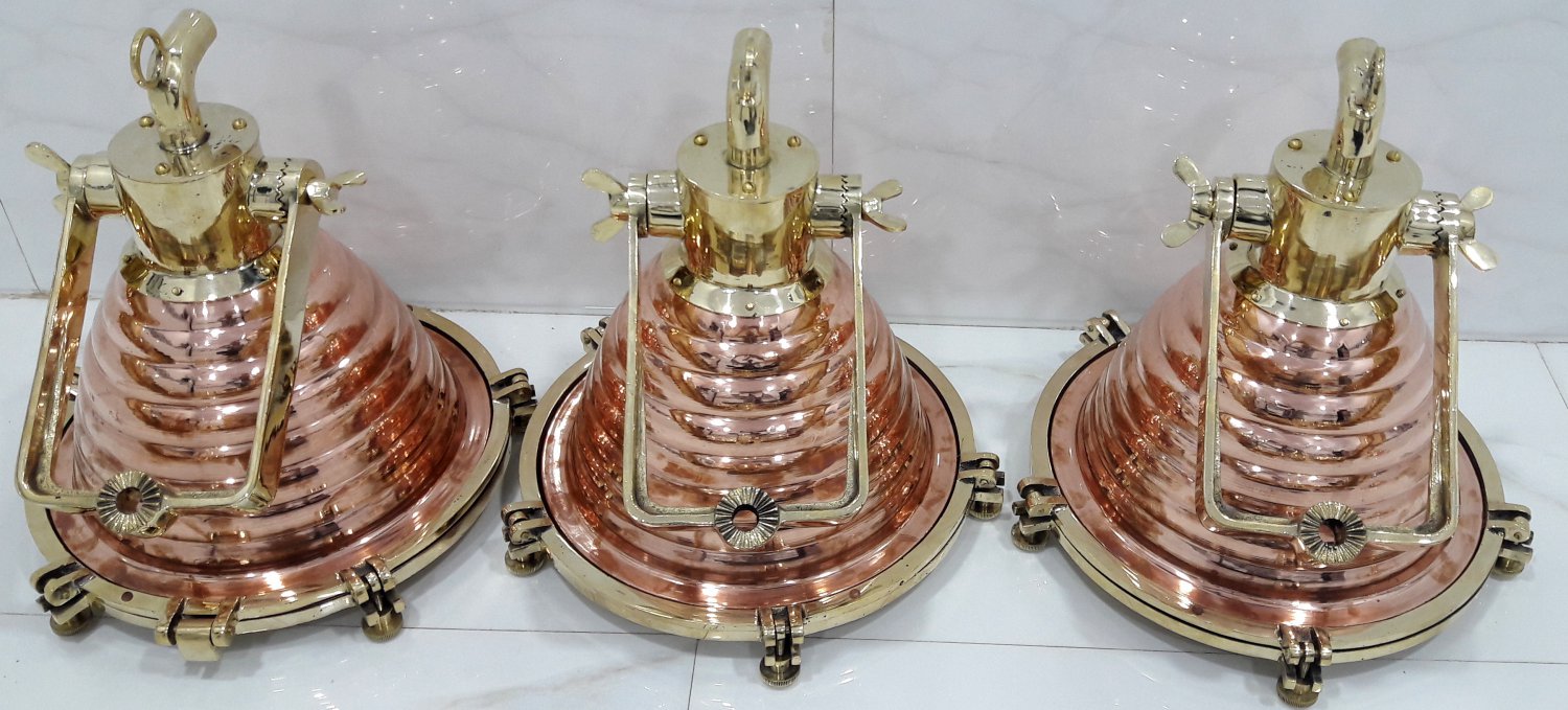 Nautical Vintage Style Pendant Spot Copper & Brass Ceiling New Light 3 Pieces