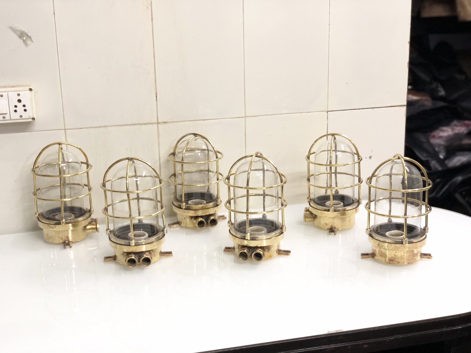 Authentic Nautical Antique Old Ship Brass Wall Mount Marine Light Lot of 6