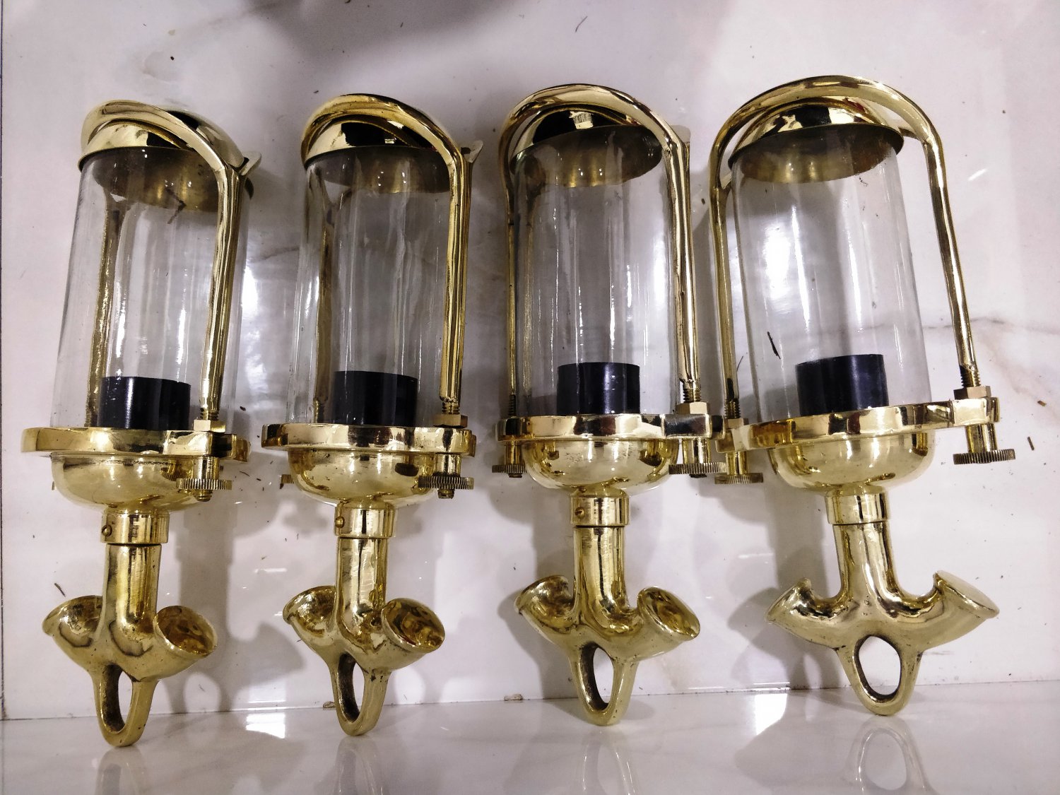 Nautical Sconce Ship Spotlight Perko Lantern Brass New Light 4 Pieces