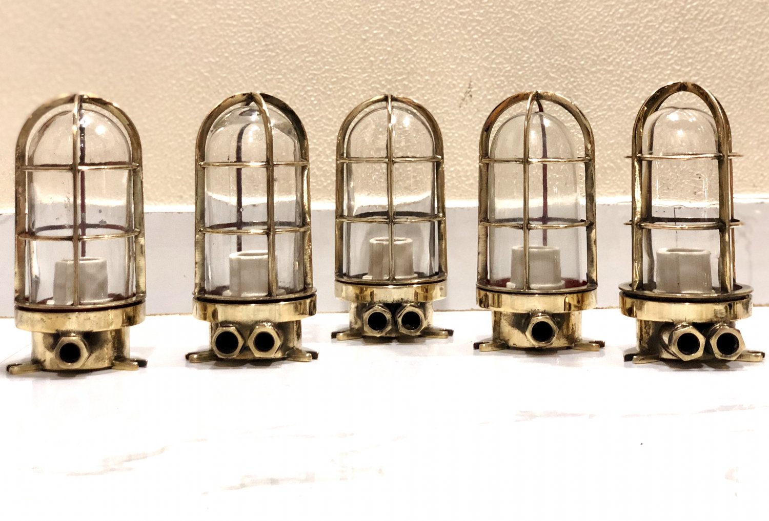 Authentic Nautical Antique Old Ship Brass Wall Mount Marine Light 5 Pieces