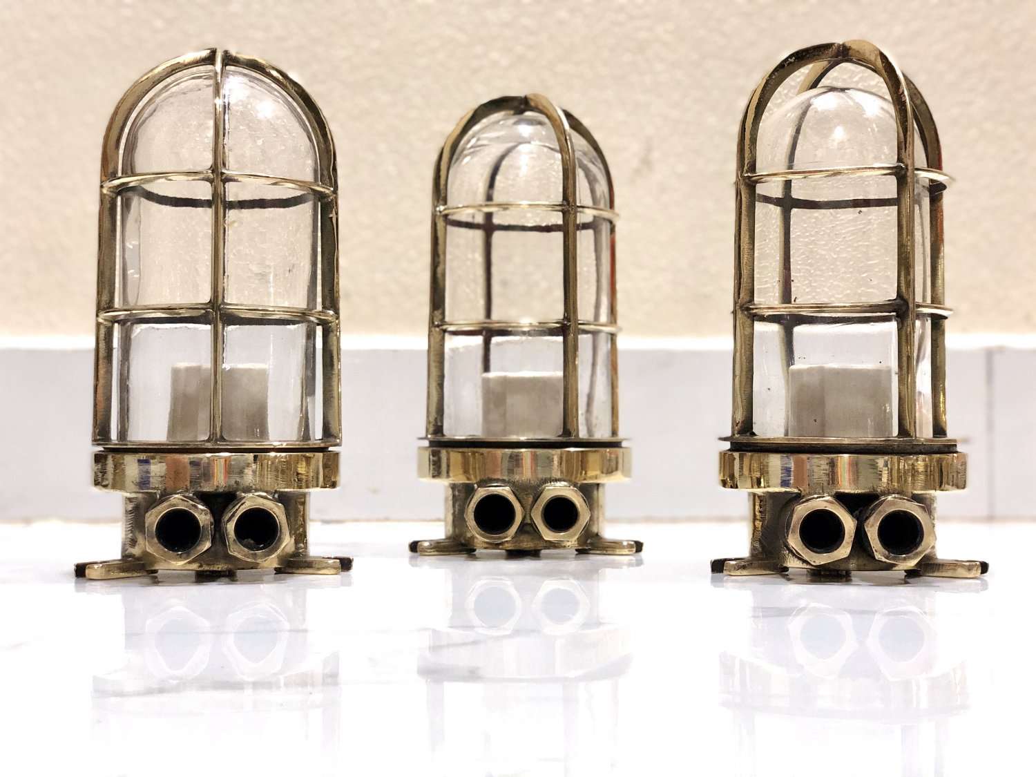 Authentic Nautical Antique Old Ship Brass Wall Mount Marine Light 3 Pieces