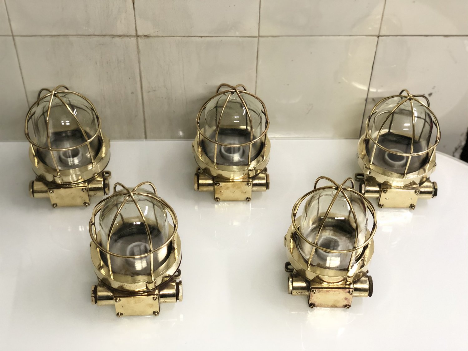 Original Reclaimed Nautical Antique Old Ship Wall Mount Marine Light 5 Pieces