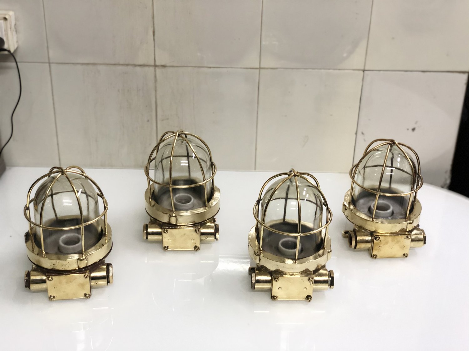 Original Reclaimed Nautical Antique Old Ship Wall Mount Marine Light 4 Pieces