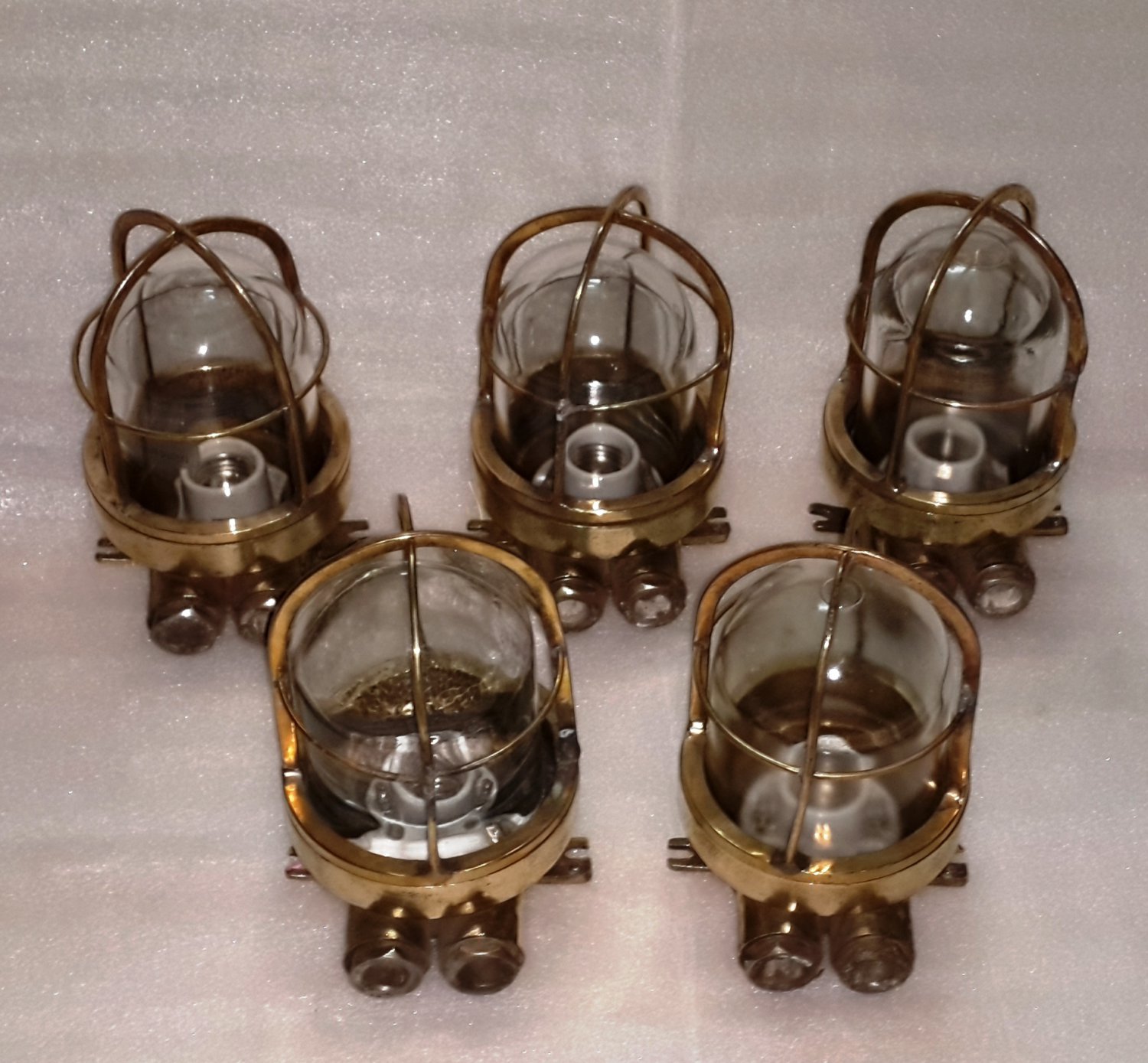 Original Reclaimed Marine Old Ship Brass Wiska Wall Mount Marine Light 5 Pieces