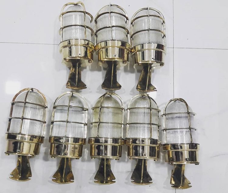 Marine Antique Old Ship Brass Original Wall Sconce Bulkhead Mount Light 8 Pieces
