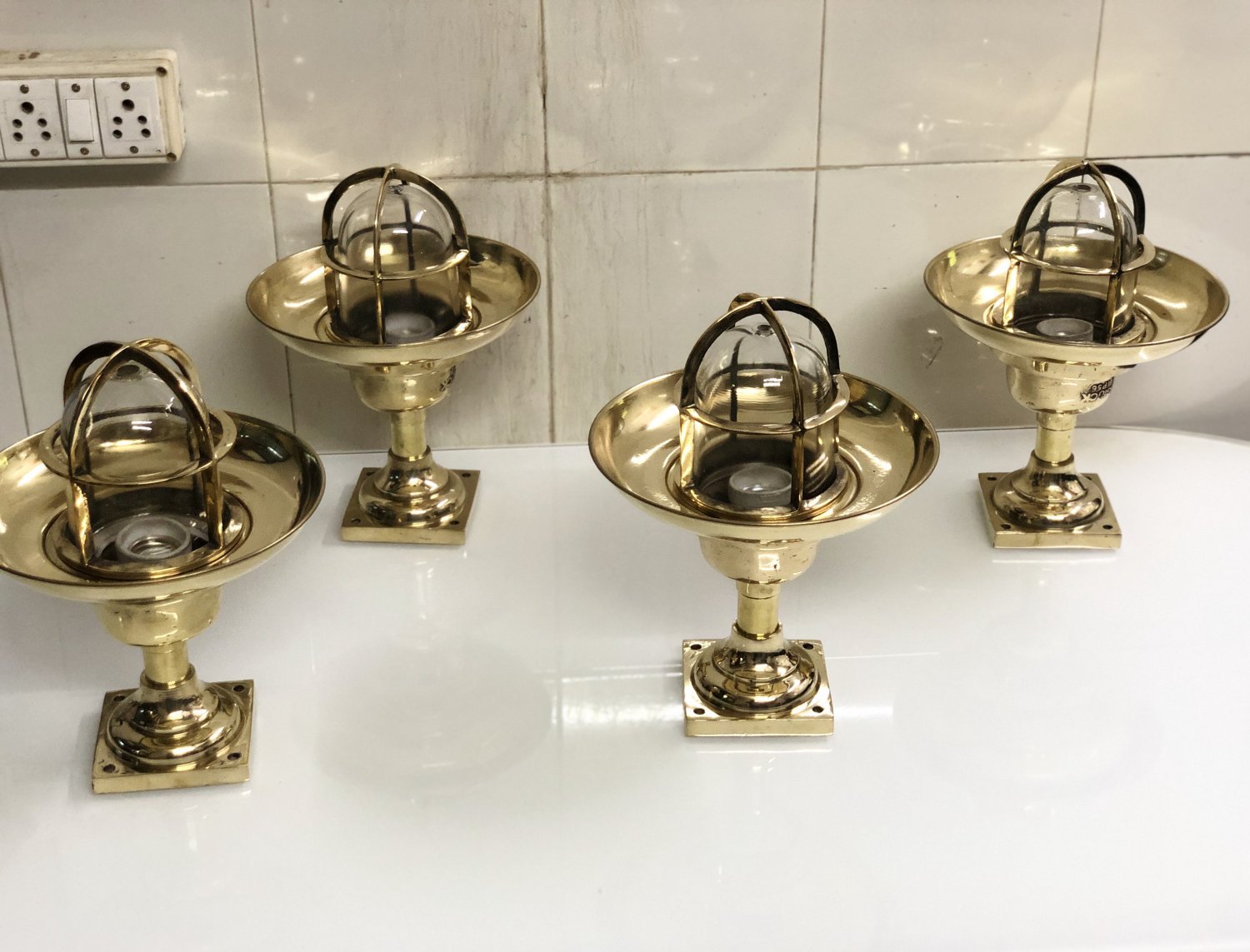 Reclaimed Nautical Antique Old Wiska Ship Brass Original Bulkhead Lamp/Light 4 Pieces