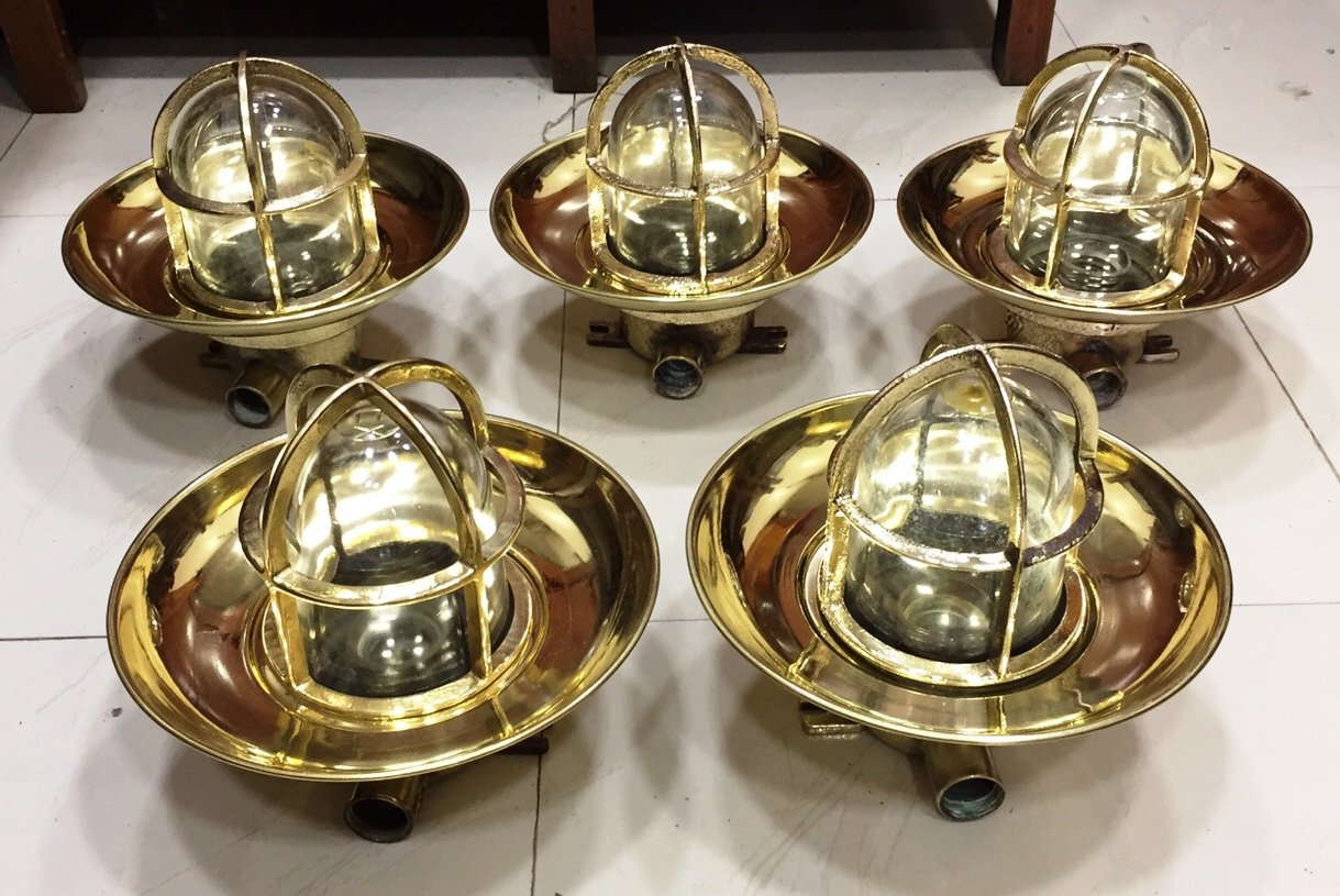 Authentic Nautical Old Ship Wiska Ceiling/Wall Mounted Light With Shade 5 Pieces