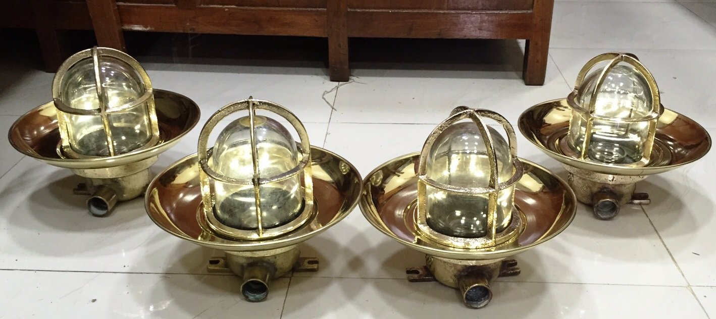 Authentic Nautical Old Ship Wiska Ceiling/Wall Mounted Light with Shade 4 Pieces